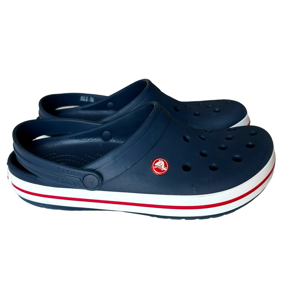 CROCS Crocband Il Clogs Navy white blue Mens Size 9‎ Women Size 11 Clogs EUC